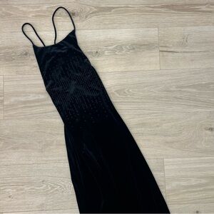 Pia Black Crushed Velvet Beaded Lace Back Dress